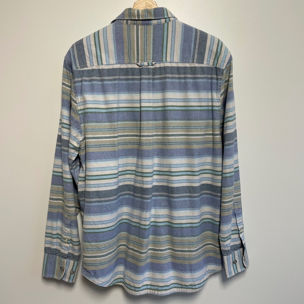 Tommy Bahama Size L Blue Green Striped Long Sleeve Cotton Flannel Twill Shirt - Picture 3 of 8